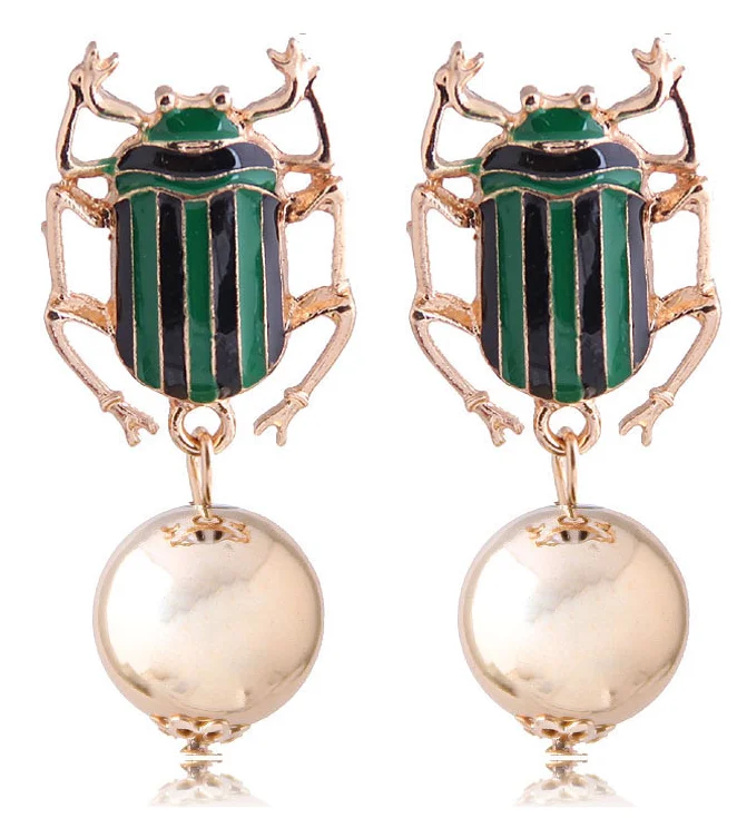 

European and American fashion metal joker drops of oil against the color beetle temperament exaggerated earrings