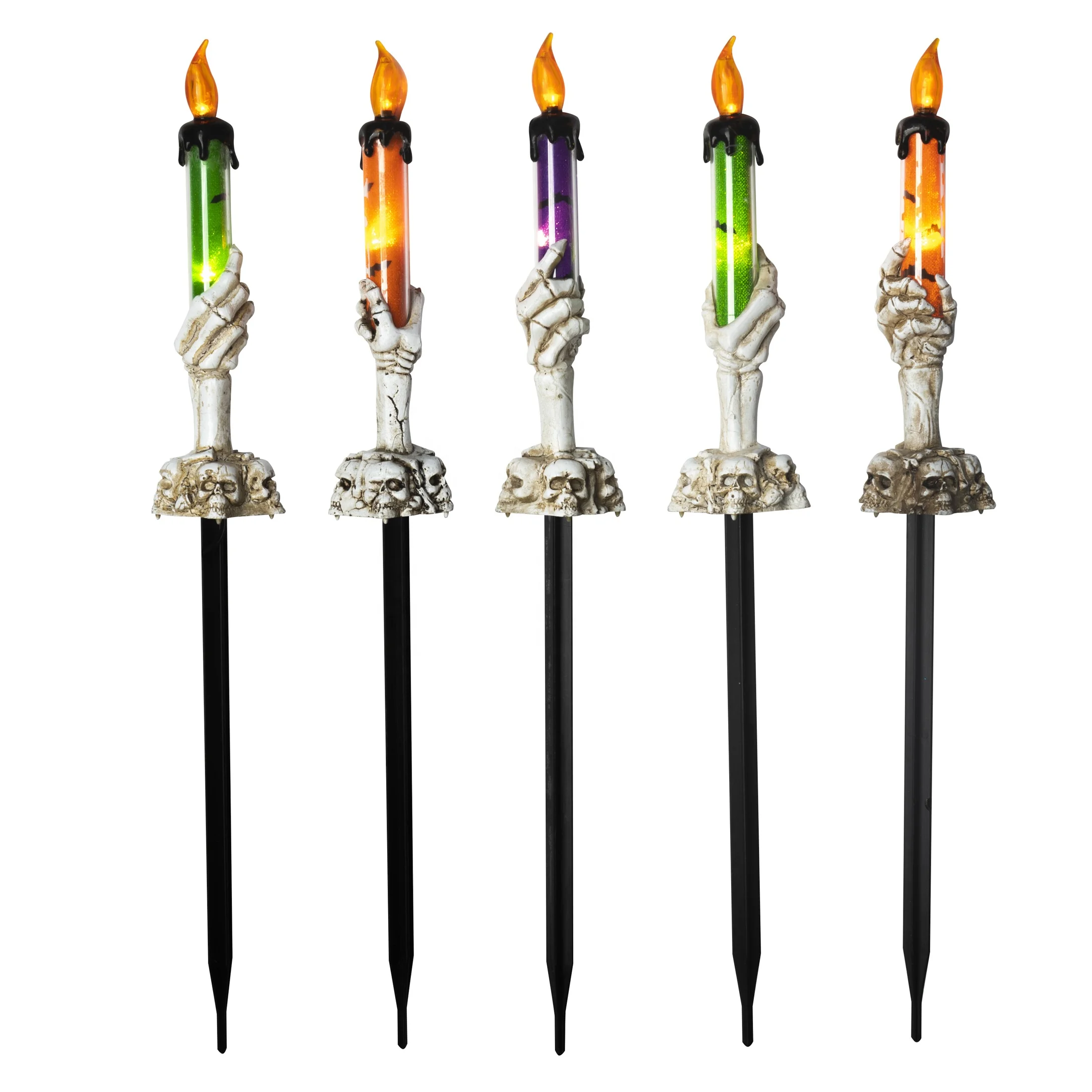 5PK 10L Candle Home decoration ghost festival atmosphere Lantern Battery LED Lawn Stake Lights For Halloween