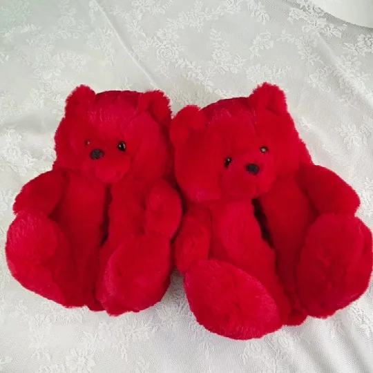 

Genuine high quality Factory customization red teddy bear slippers hard bottom teddy bear slippers teddy bear slippers slides