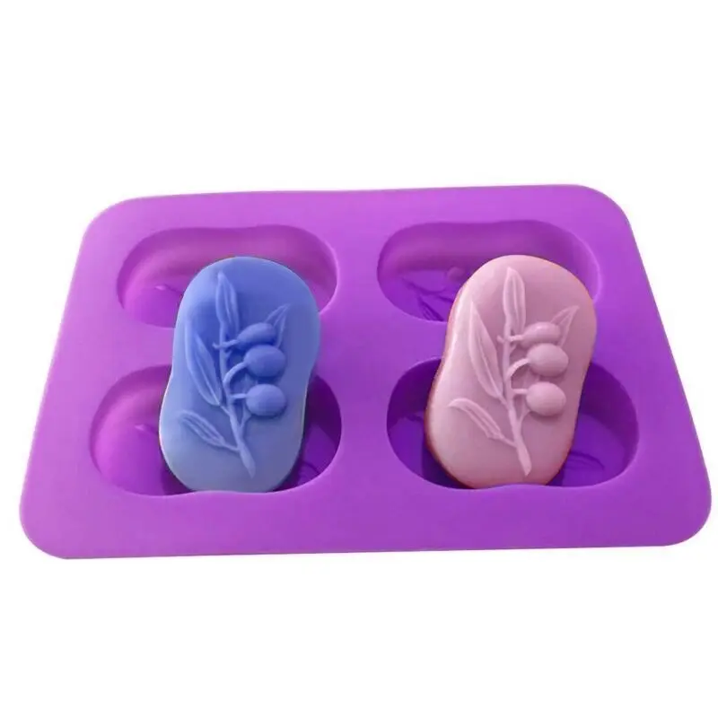 

Highly Quality Non Stick 4 Cavity Olive Tree Shape Silicone Soap Mold For Making Soap Cake Decorating Tool, Purple