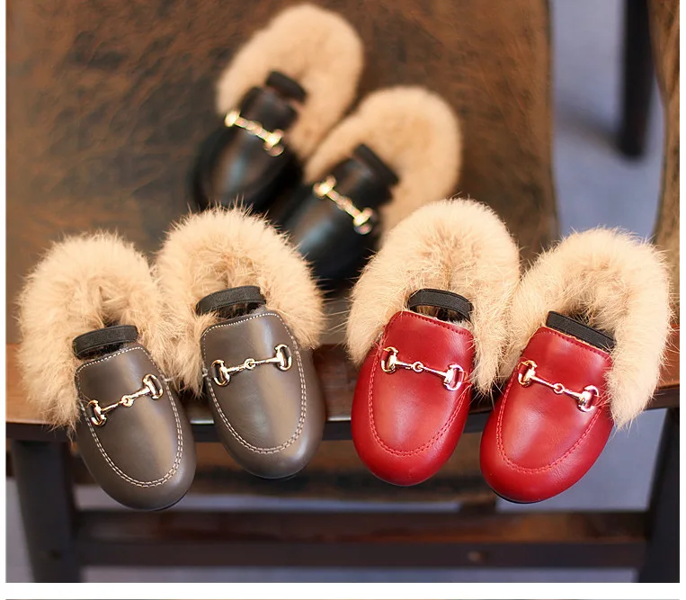 

G108077 Fleece Kids snow boots Pu Leather Flat winter children Girls Fur winter Shoes