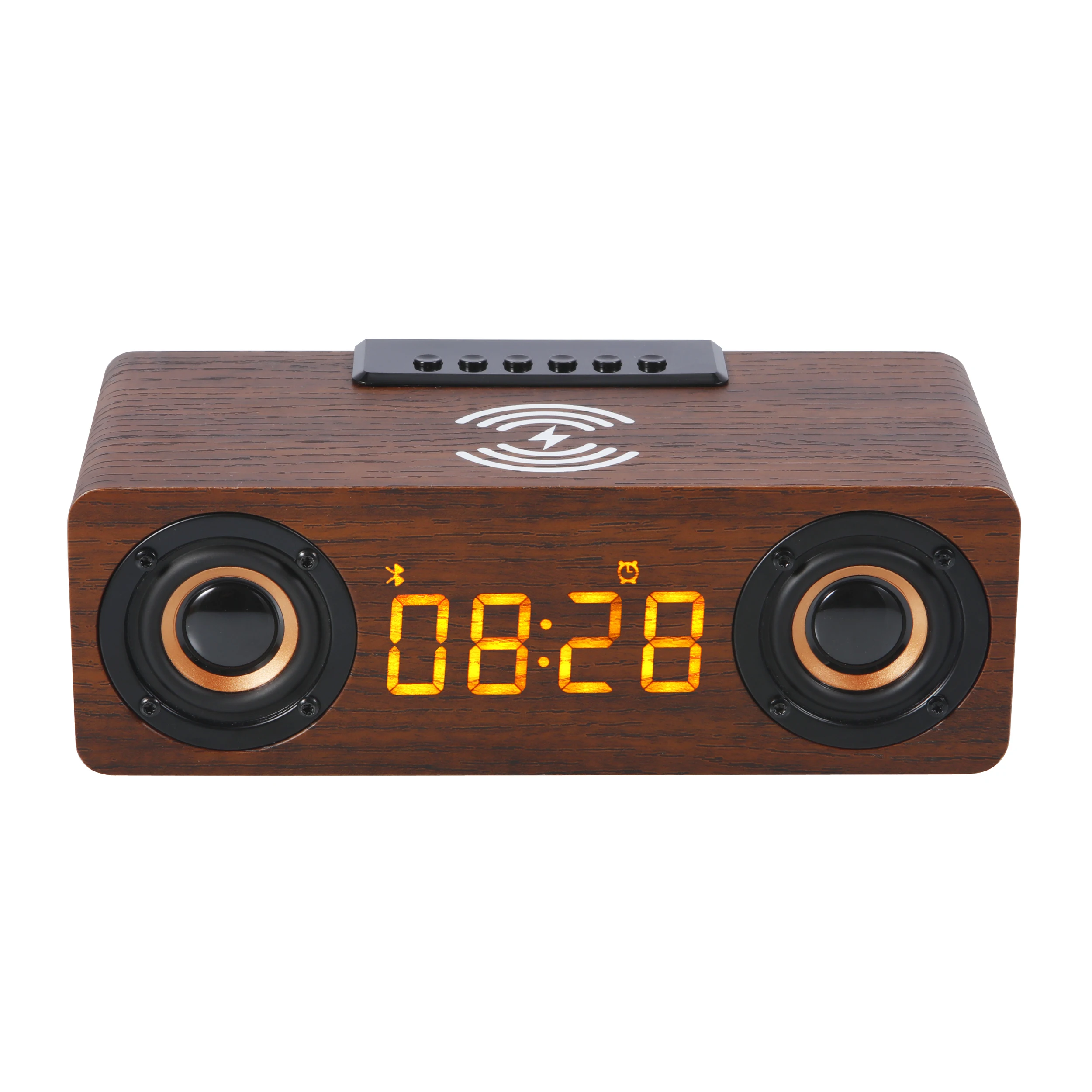 

Wooden Digital Alarm Clock speaker 10W Fast Wireless Charger Station for iPhone bedroom sleep timer wooden speaker