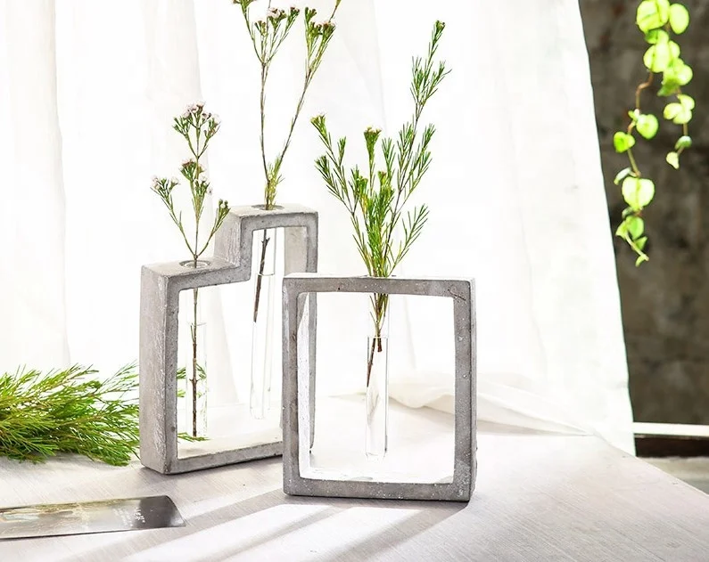 

Test tube series concrete flower pot creative home decoration glass hydroponic vase indoor plants, White/marble