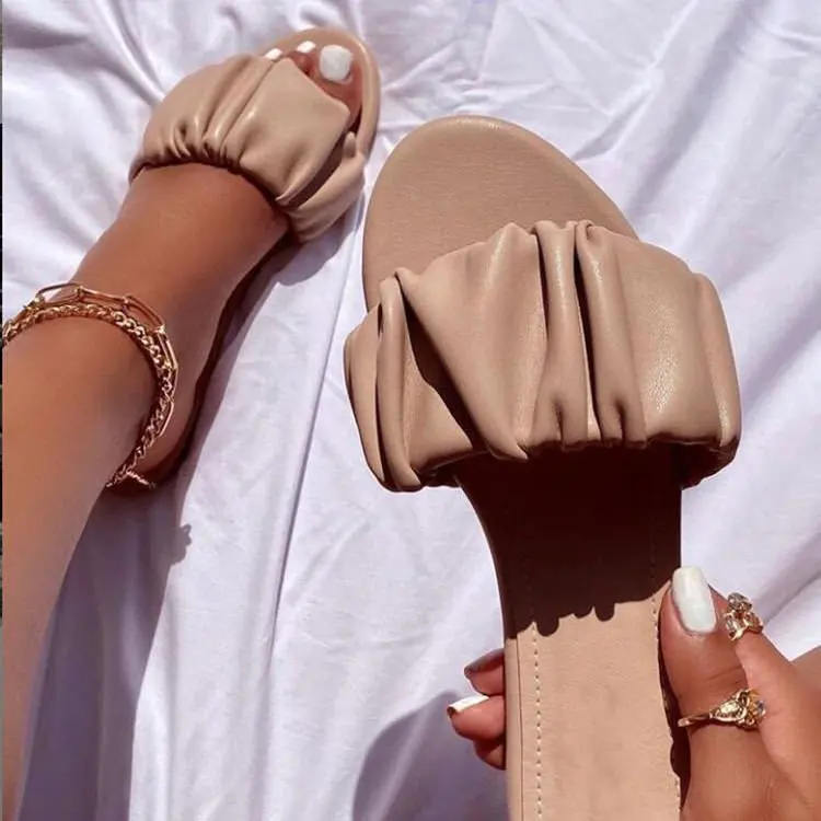 

2021 fashion ladies PU leather flat sandals women casual outdoor summer slippers