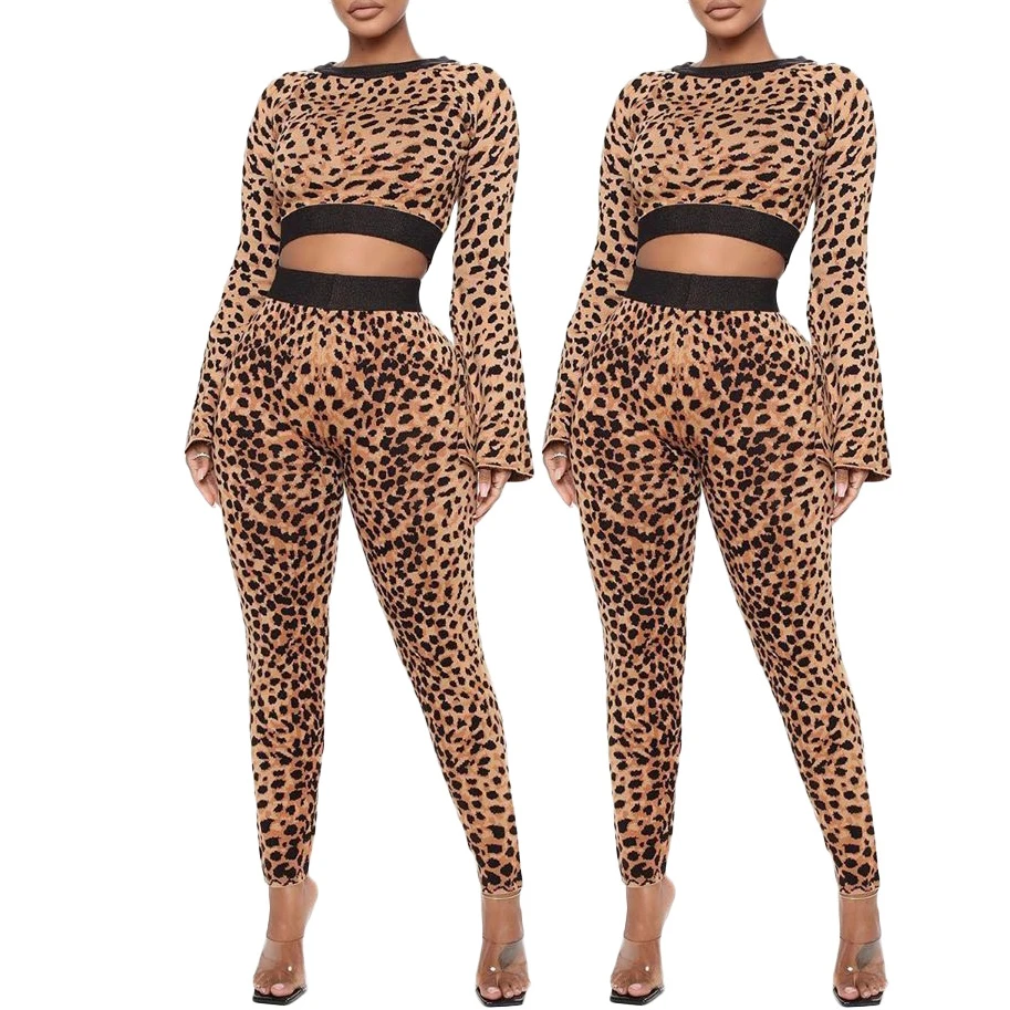 

FS1769D Two Piece Outfits long sleeve tops and pants women Fashion leopard print sets