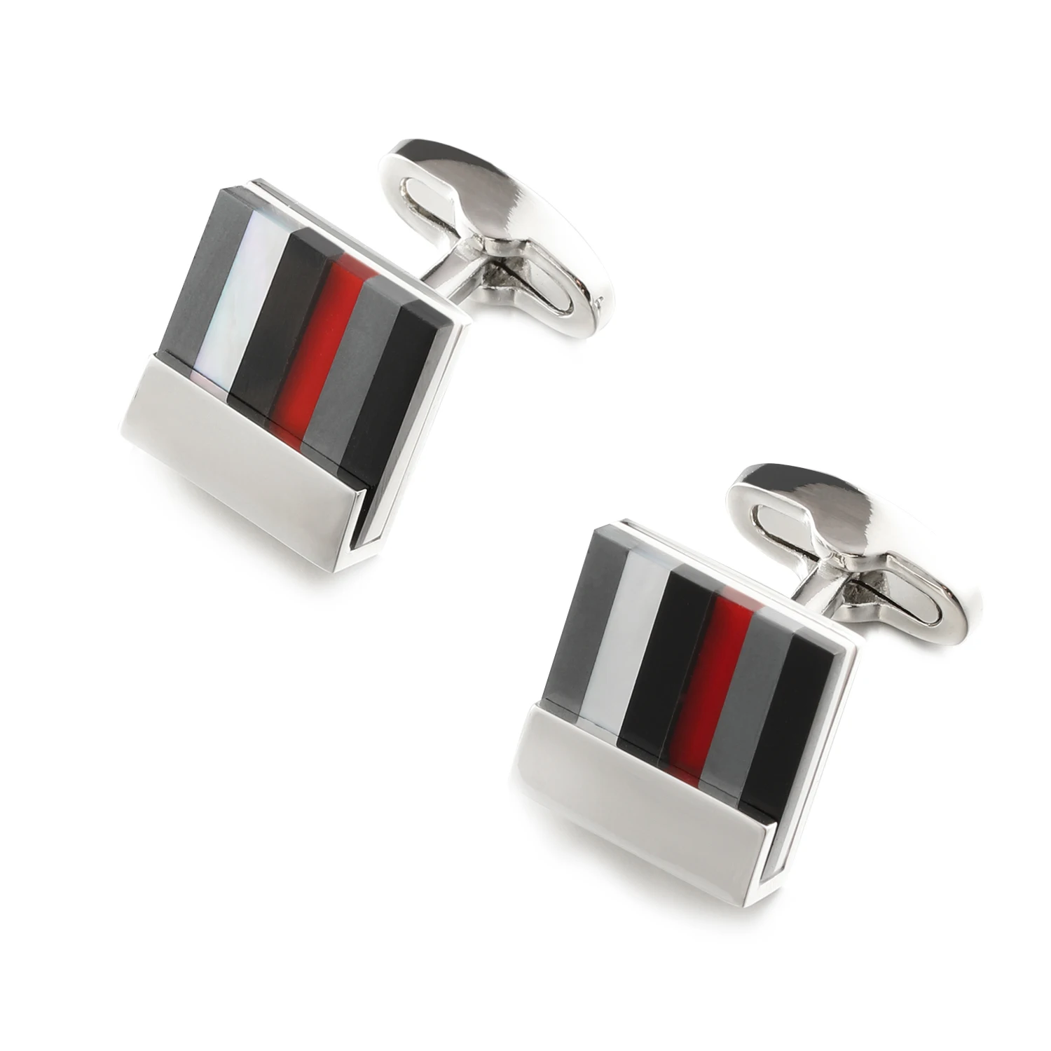 

Low-key Luxury Multicolor Stone Splicing Cufflinks For Mens OB Square Silver Color Metal High Quality Shirt Cuffs Cuff Links