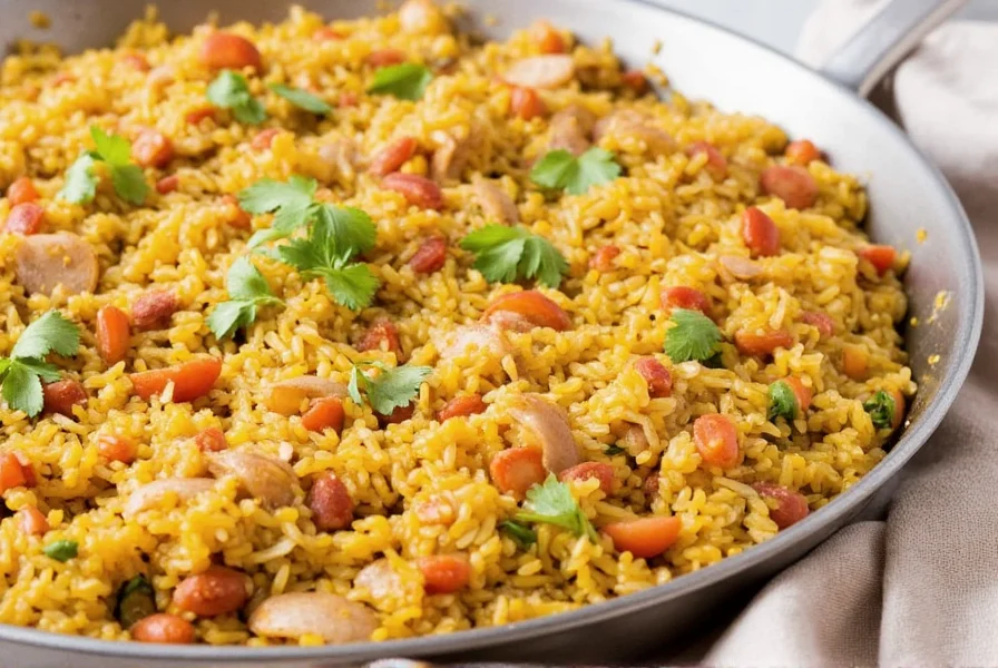 homemade paella ready to serve