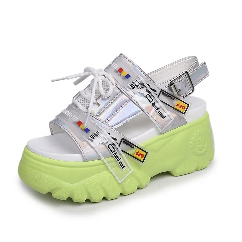 

Fashion high heel platform wedge sandals with colorful sole