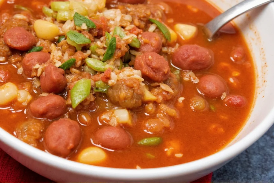 Pozole simmering in a large pot on the stove