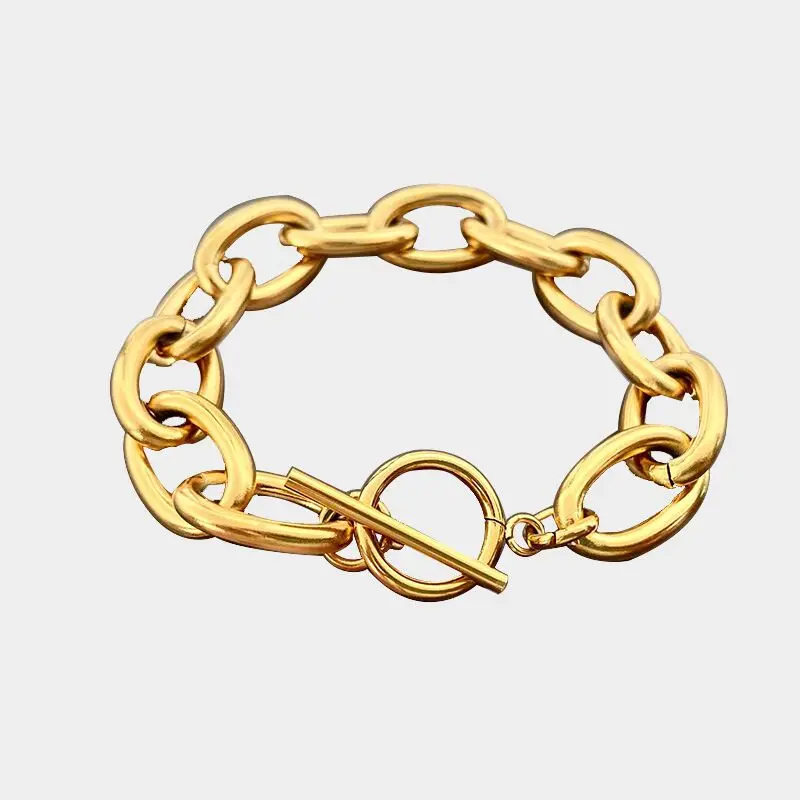 

2020 New Arrival Fashion Stainless Steel Gold Plated Chunky Link Bracelets Large Big Oval Chain Bracelet OT Clasp Womens Bangles