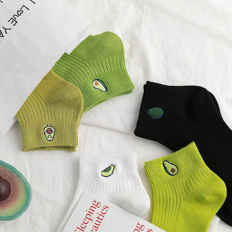 Wholesale spring new embroidery avocado cute cotton girls ankle socks