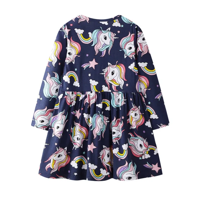 

Autumn Kids Cute Unicorn Long Sleeve Fancy Girls Dresses 5 Years