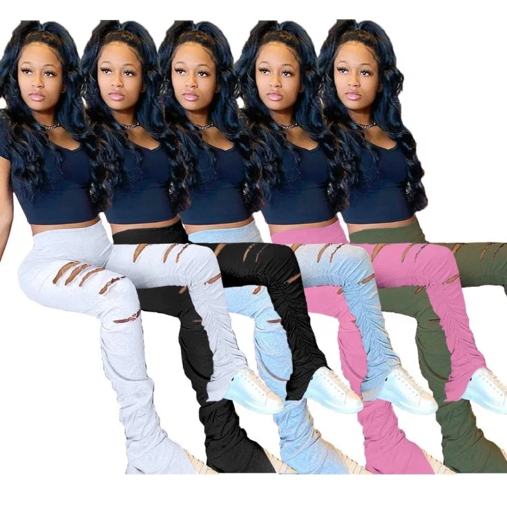 

stacked sweatpants women ruched bell bottom pants Stacked Pants Joggers drapes ladies women's trousers stacked leggings set, As pictures