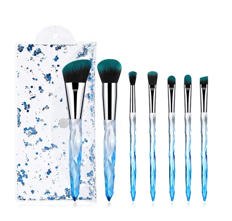 

7pcs Crystal Makeup Brushes Liquid Sand Handle Sparkle Makeup Brush Set with PVC Bag, Blue, clear, purple, red, pink
