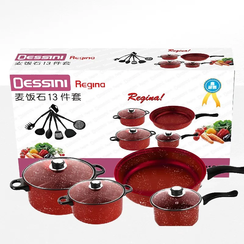 

Best Sales 13-piece cheap kitchen housewares non stick Induction Handles Pan Unique Cooking Pots Cookware sets, Red