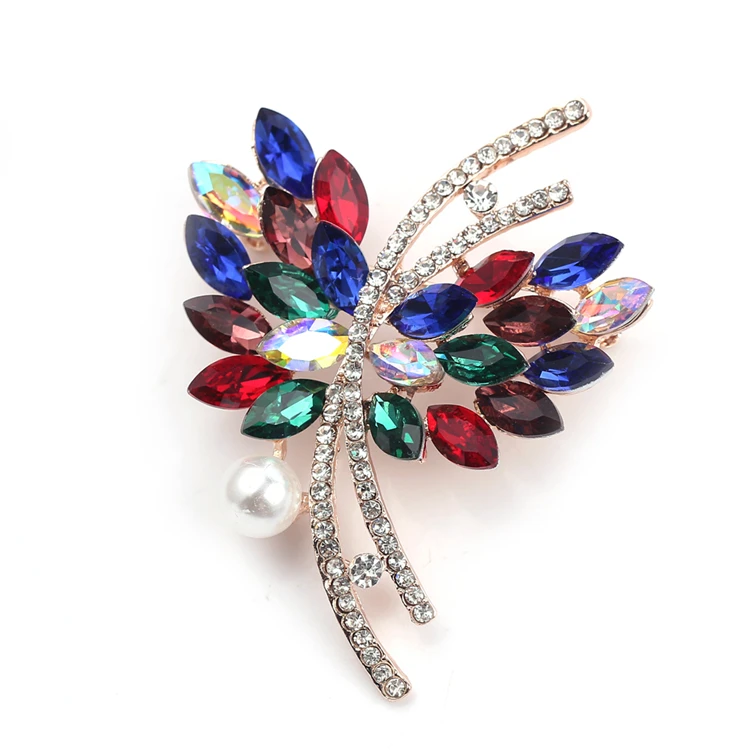 

Fashionable Crystal Glass Brooches Butterfly Wings Pearl Rhinestone Brooch Daily Party Decoration Accessories Gift