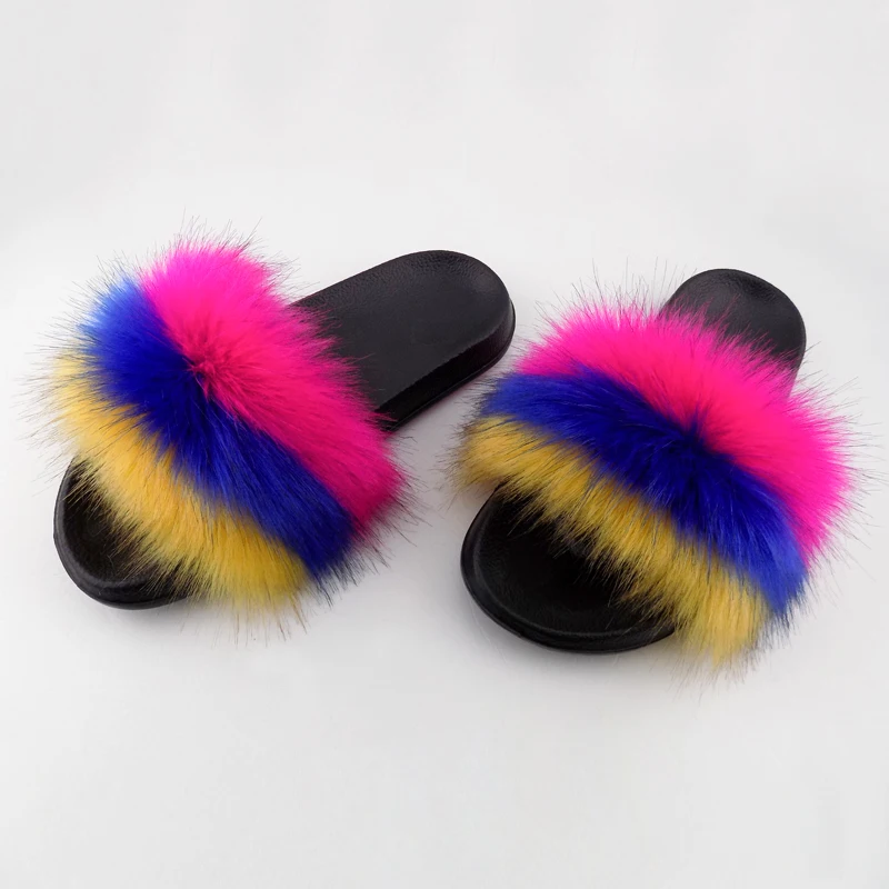 

Wholesale mix color women faux fur slipper slides, Red,blue ,green ,orange ,brown