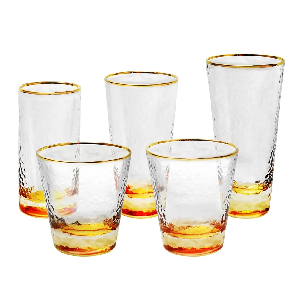 

Gold Rim Drinking Glass cup set Whisky Water Juice Milk Coffee Tumbler Glass Cup Set, Transparent clear or customized