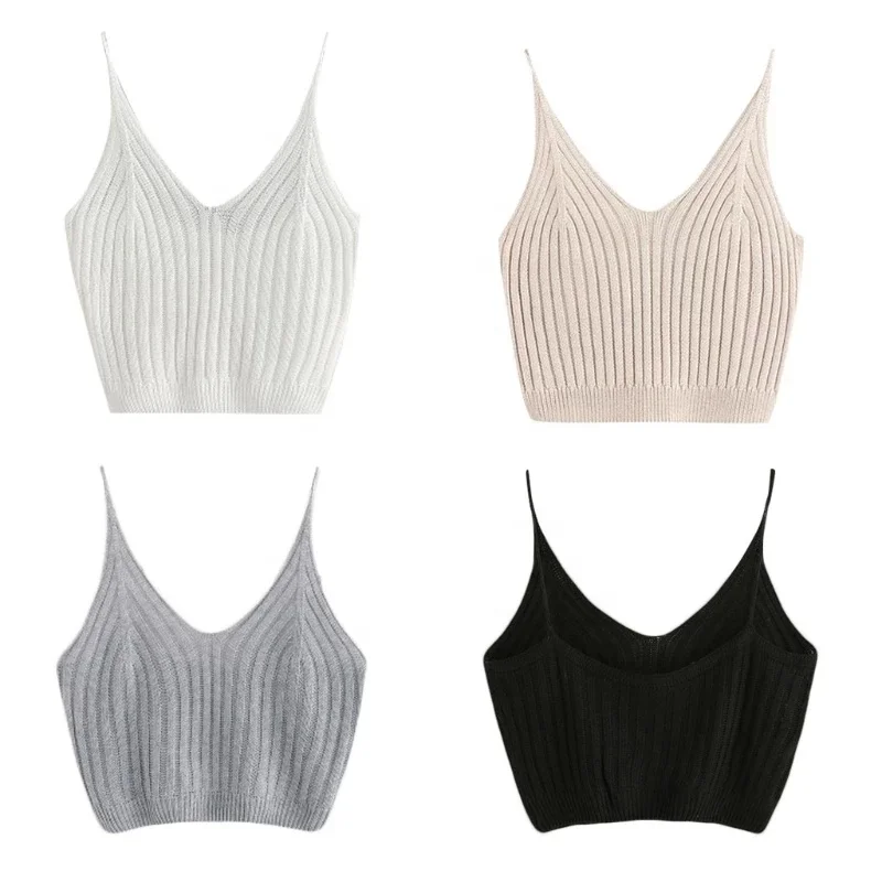 

FINETOO Crop Tops Basic Knitted Women Tank Top Streetwear Short Vest Ribbed Underwear Short Camisole, Black, white ,gray ,beige