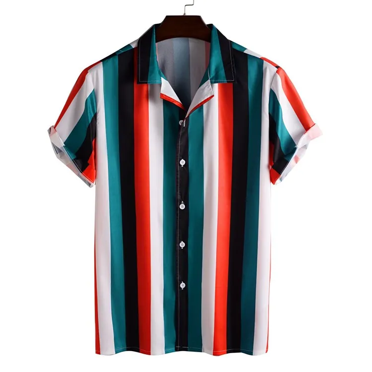 

summer Fashion holiday design soft casual color stripe print t shirt Loose Casual plus size shirts Short Sleeve Men's Shirts, Custom color