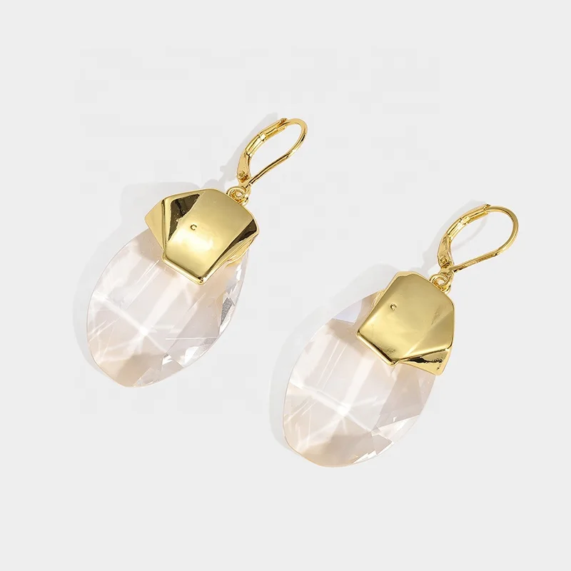 

Explosive Fashion Personality Metal Set Irregular Faceted Clear Crystal Earrings, Picture shows