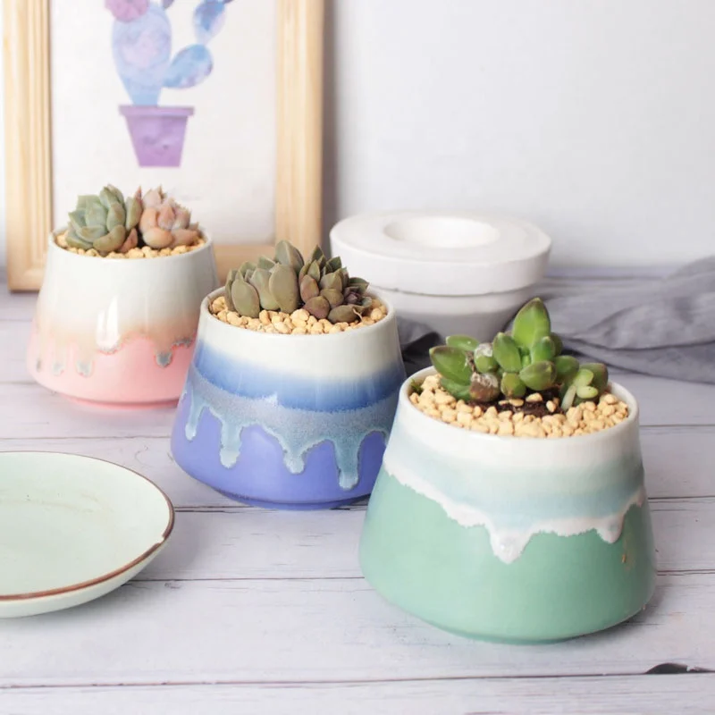 

Wholesale hot selling variety styles ceramic natural flow glazed succulent flower pot