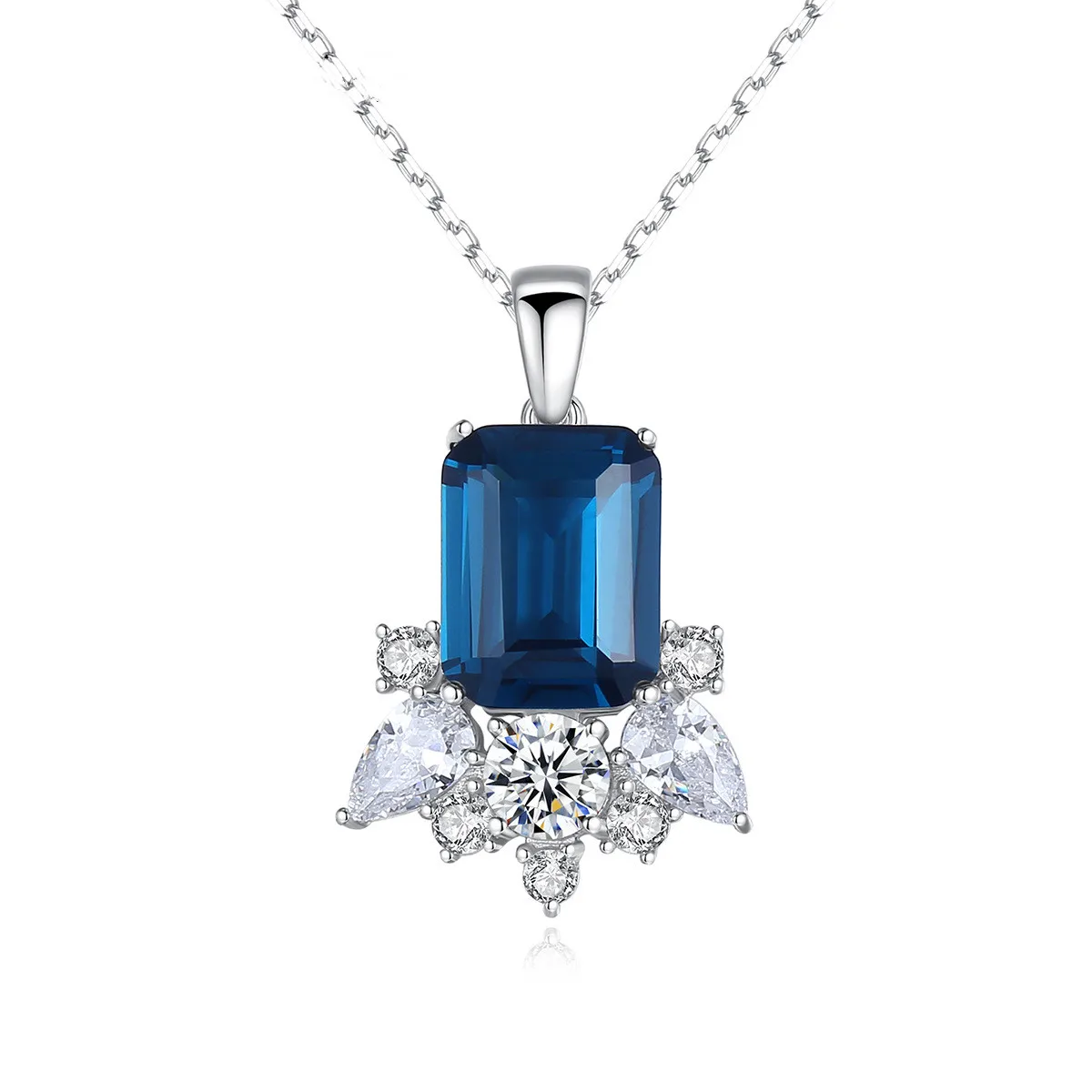

Drop Shipping Wholesale flower pendant necklace jewelry 925 sterling silver diamond artificial gemstone necklace, Green/blue
