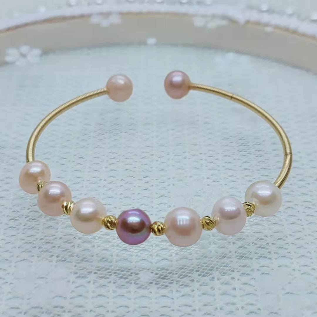 

Factory direct handmade woven Copper Plated 18K braided bracelet 7-8mm freshwater color pearl bracelet popular bracelet