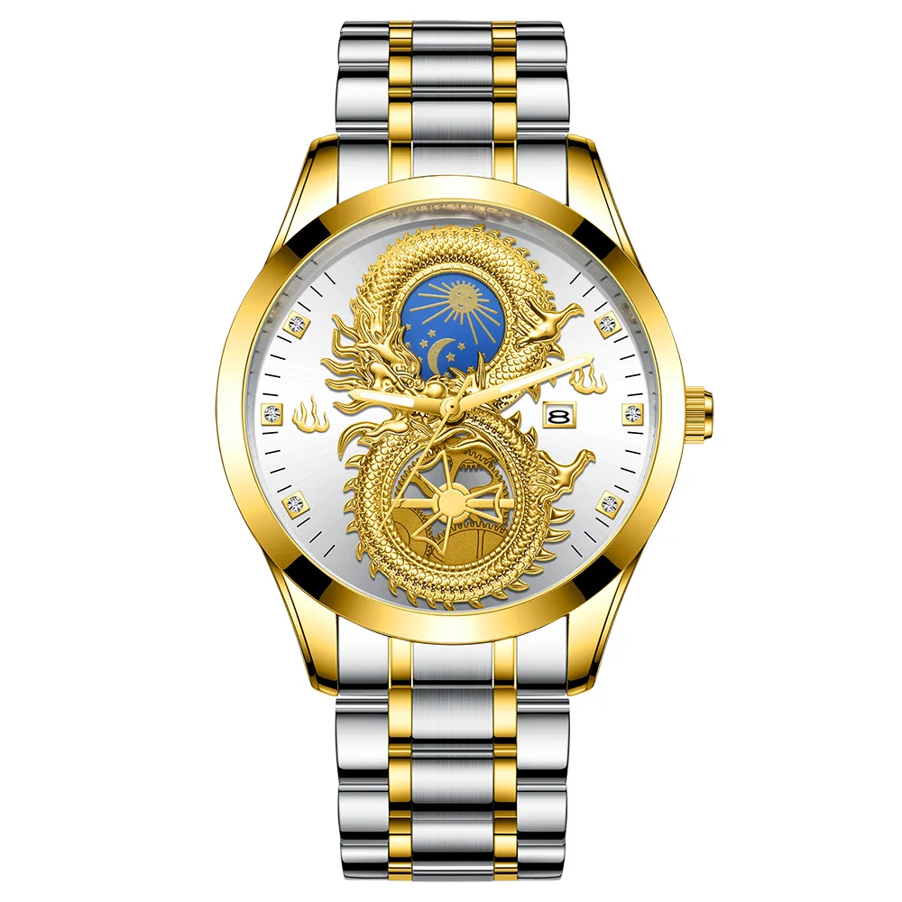 

FNGEEN S999 hot sell gold boys quartz watch formal steel Strap water proof calendar low moq business wrist watch