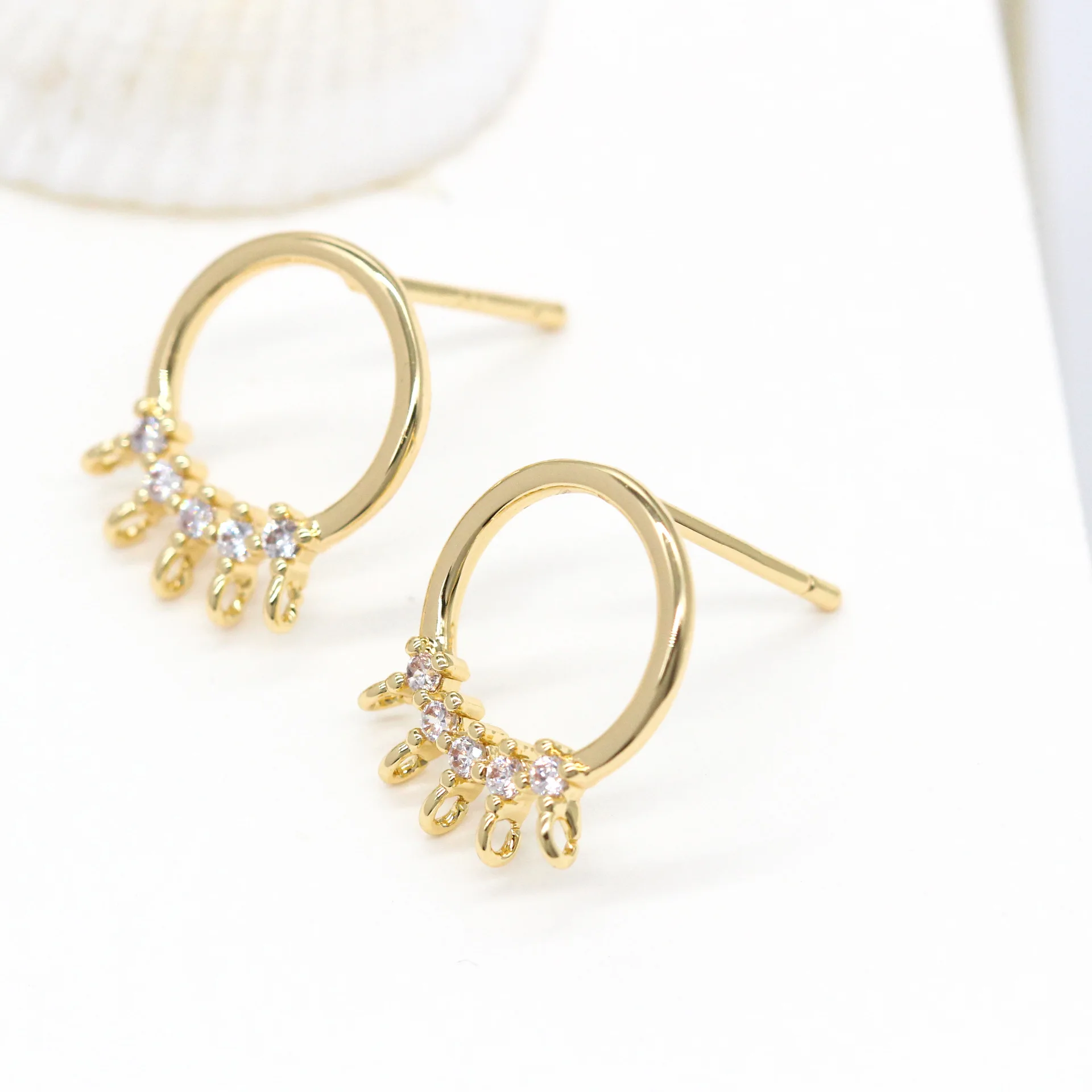 Wholesale  14K Gold Plated Round Zircon Stud Earrings