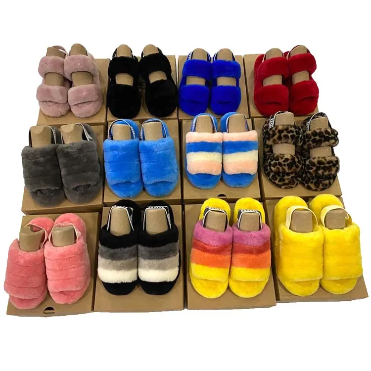 

Uggh Slippers Sandals Manufacturers 2021 Summer Fashion Uggging Fluff Yeah Oh Yeah Slide Slippers For Women And Ladies, Black blue red yellow grey cheetah