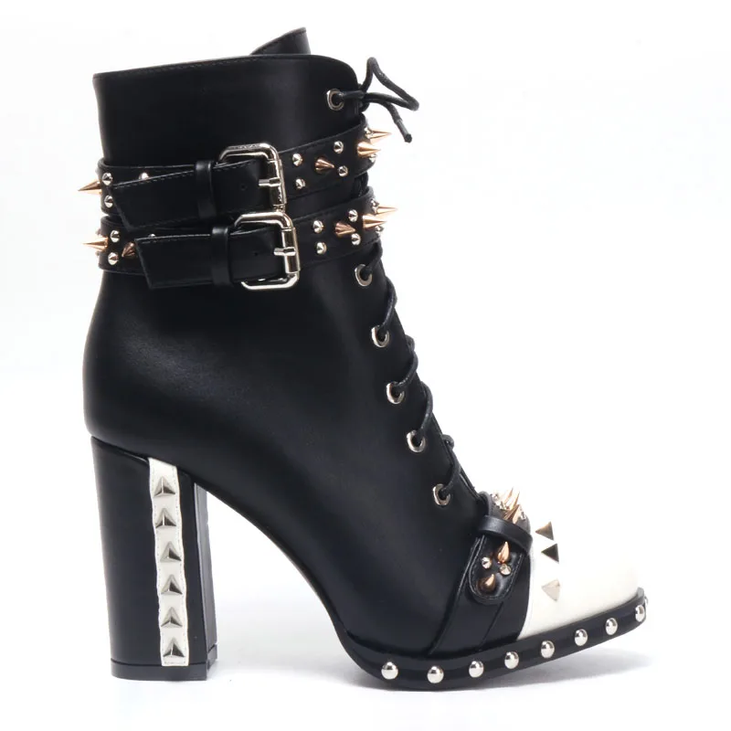 

High Quality Chunky Heel Rivet Fashion Women Winter Lace Up Boots Shoes 2020