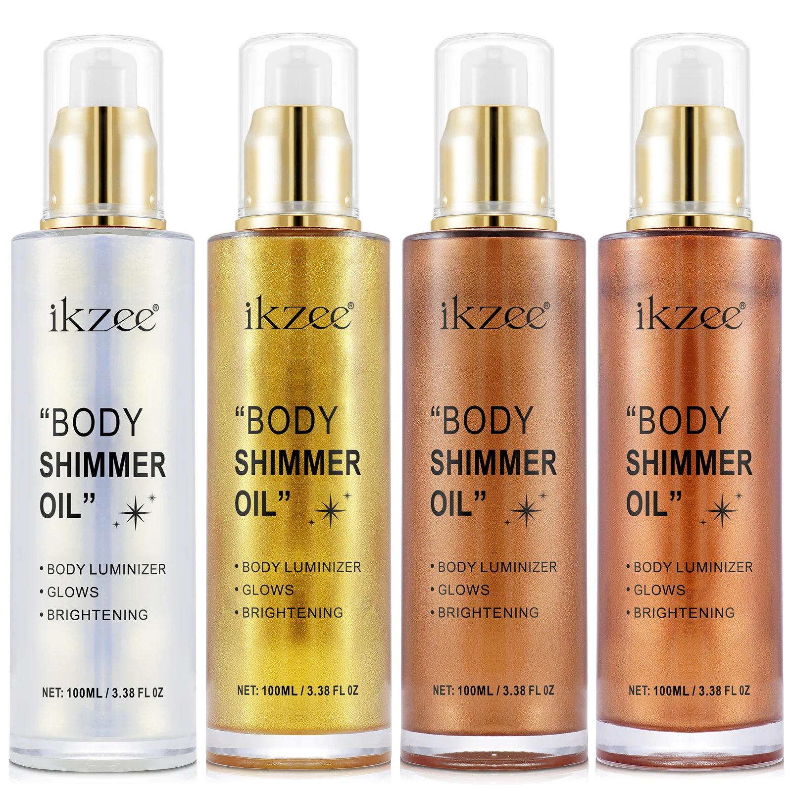 

IKZEE shimmering body oil private label custom logo moisturizing glitter liquid vegan shimmering body oilbody shimmer oil