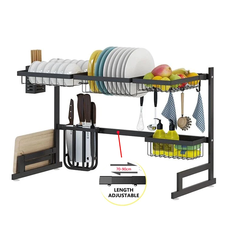 

Adjustable Over sink Dish drying Rack Drainer over sink for Kitchen Organization Storage Expandable Length Dish Rack, Black