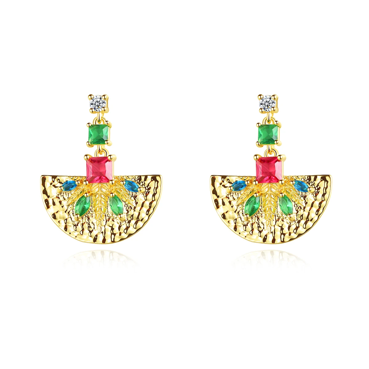 LUOTEEMI Rainbow Color Zircon Pin Earrings Fashion Colorful CZ Stone Women Accessories Earing