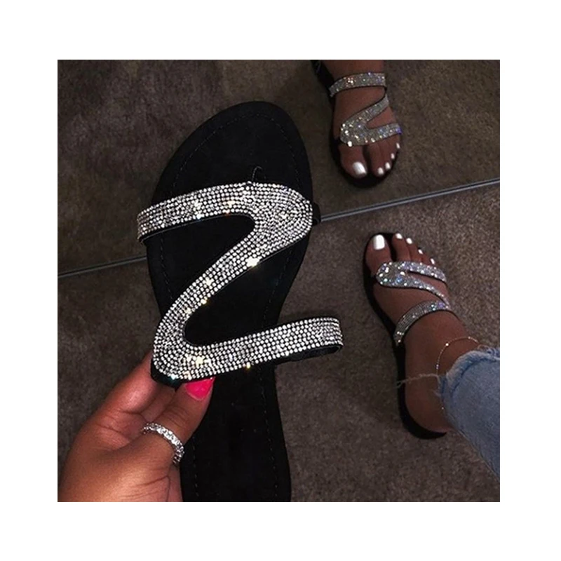 

2021 New Arrival Bling Slides Glitter Flat Sandals Women Flip Flop Sandals, Customized color