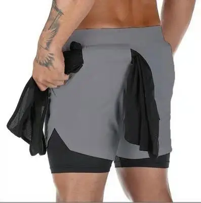 

CY Wholesales Workout Shorts Mesh Fitness 2 In 1 Training Shorts To Gym Joggers Liner Quick Drying Gym Shorts Towel, Picture