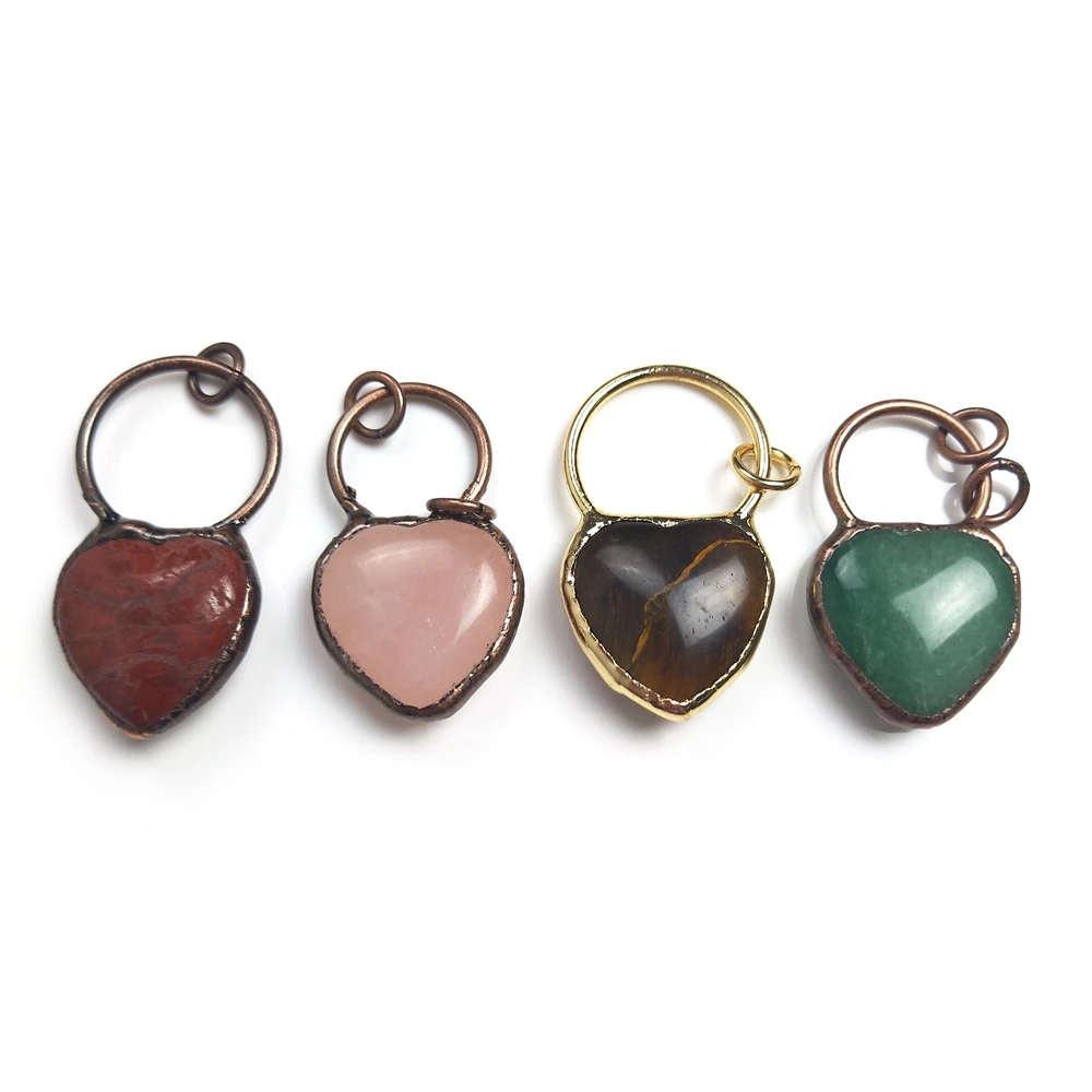 

Natural Stone Love Heart-shaped Stylish Pendant Natural Crystal Women Men agate Fashion diy necklace Keychain Accessories gift, Multi