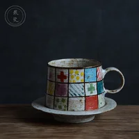 

2020 hot sale Self-designed brand hand painted Colored plaid pottery cup for tea/coffee