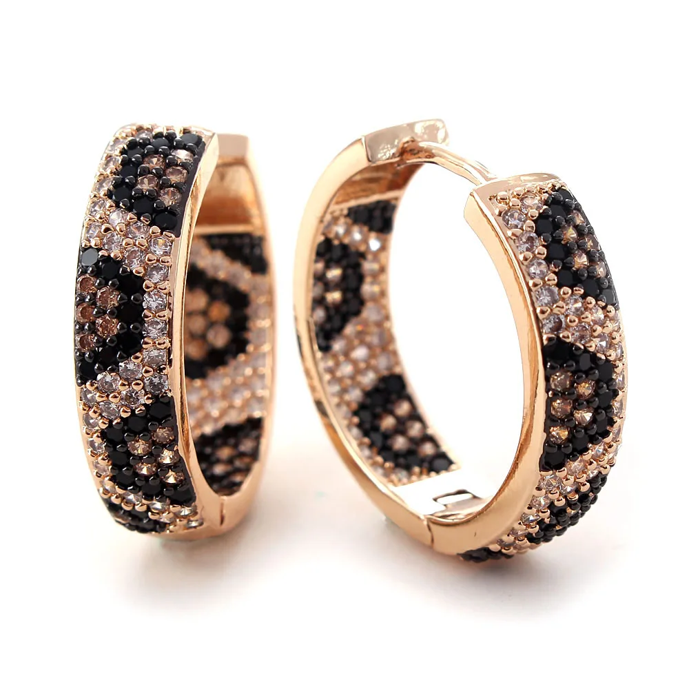 

MHS.SUN Luxury Design Mosaic Zircon Hoop Earrings Fashion Leopard Loop Round Earrings For Women Girls AAA CZ Jewelry, Gold