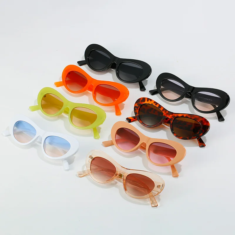 

2022 Ready to Ship New Trendy Simple Style Young Ladies Casual Colorful Attractive Cat Eye Frame Oval Sunglasses