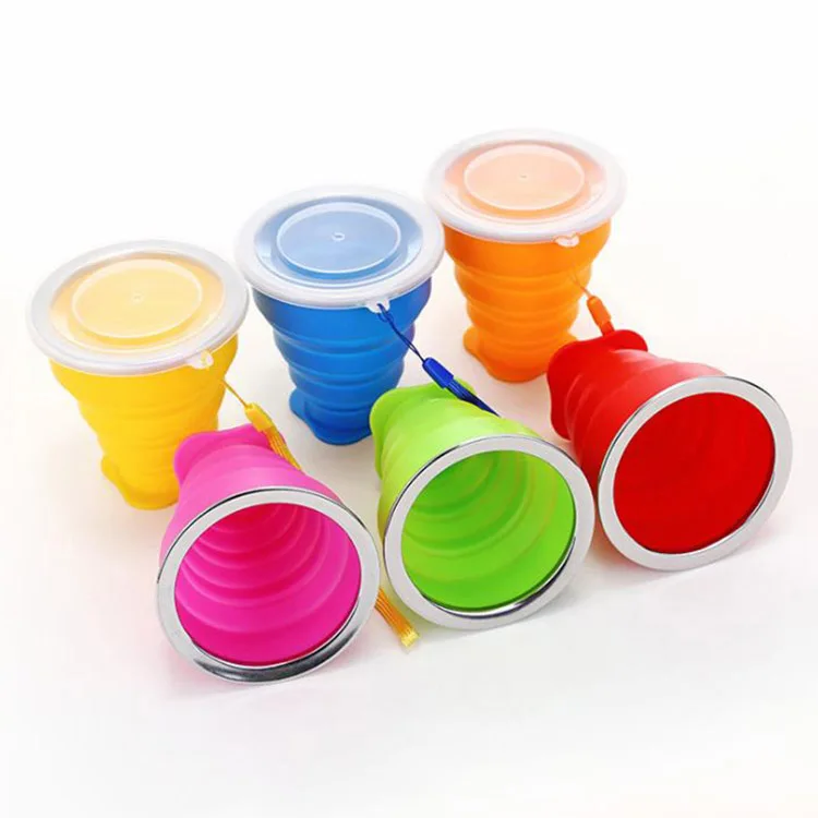 

2019 Amazon New Foldable Reusable BPA Free Silicone Wash Collapsible Flexible Folding Office Pocket Beer Tea Coffee Cup 200 ML, Red, blue, yellow, green, orange, pink