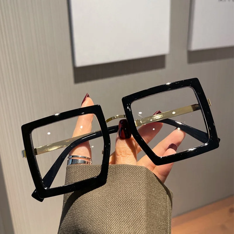 

Custom Logo New Fashion Oversized Retro Big Frame Square Glasses anti Blue Light Blocking Glasses Women Eye Glasses For Female