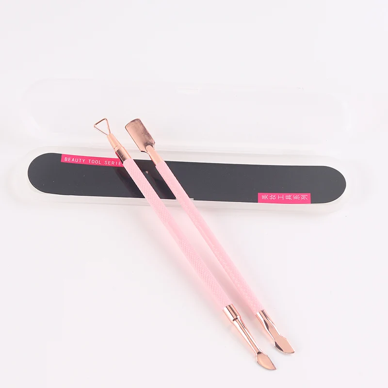 

LOW MOQ electroplating rose gold stainless steel2pcs kit gel polish cuticle pusher