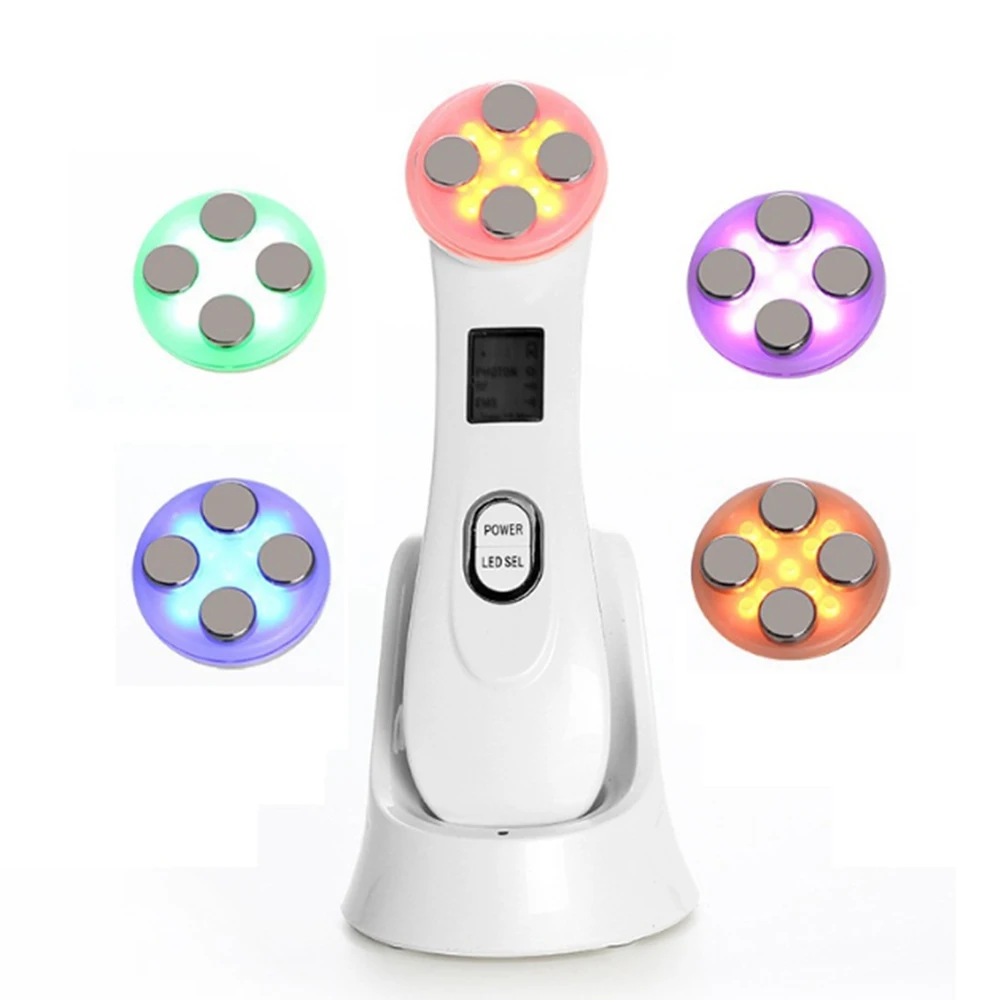 

5 Light Modes Skin Massager Personal Facial Whitening Multi-Functional RF EMS 5 In 1 Beauty Care Device, White,other colors as you request