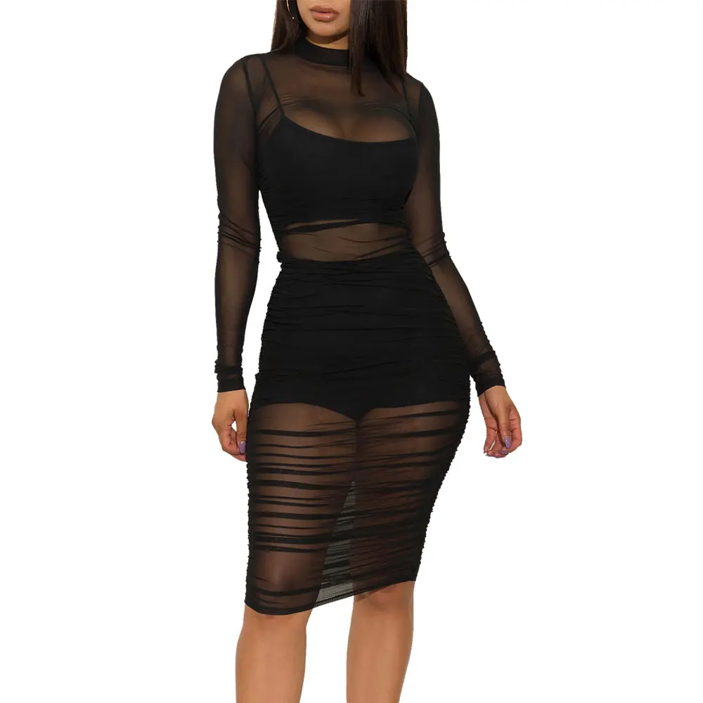 

Sexy sheer ladies transparent mesh see through bandage dress