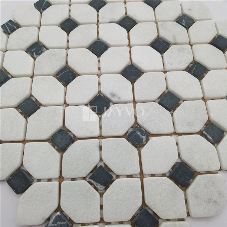 White Black Stone Marble Mosaic Tile Polish Irregularl Parquet Marble Mosaic Wall Tile