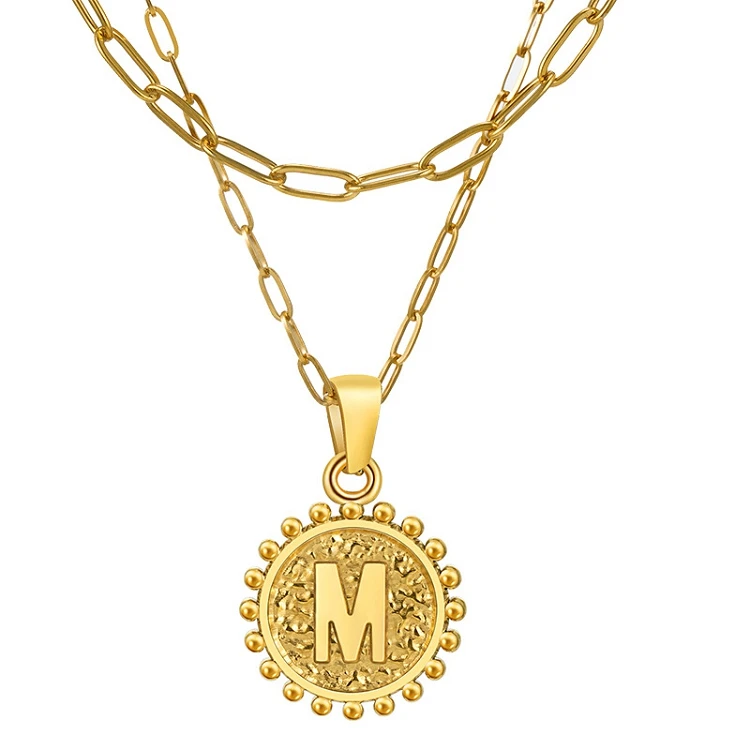 

G81 18K Gold Plated Paperclip Chain Hexagon Letter Pendant Initial Choker Women Necklaces