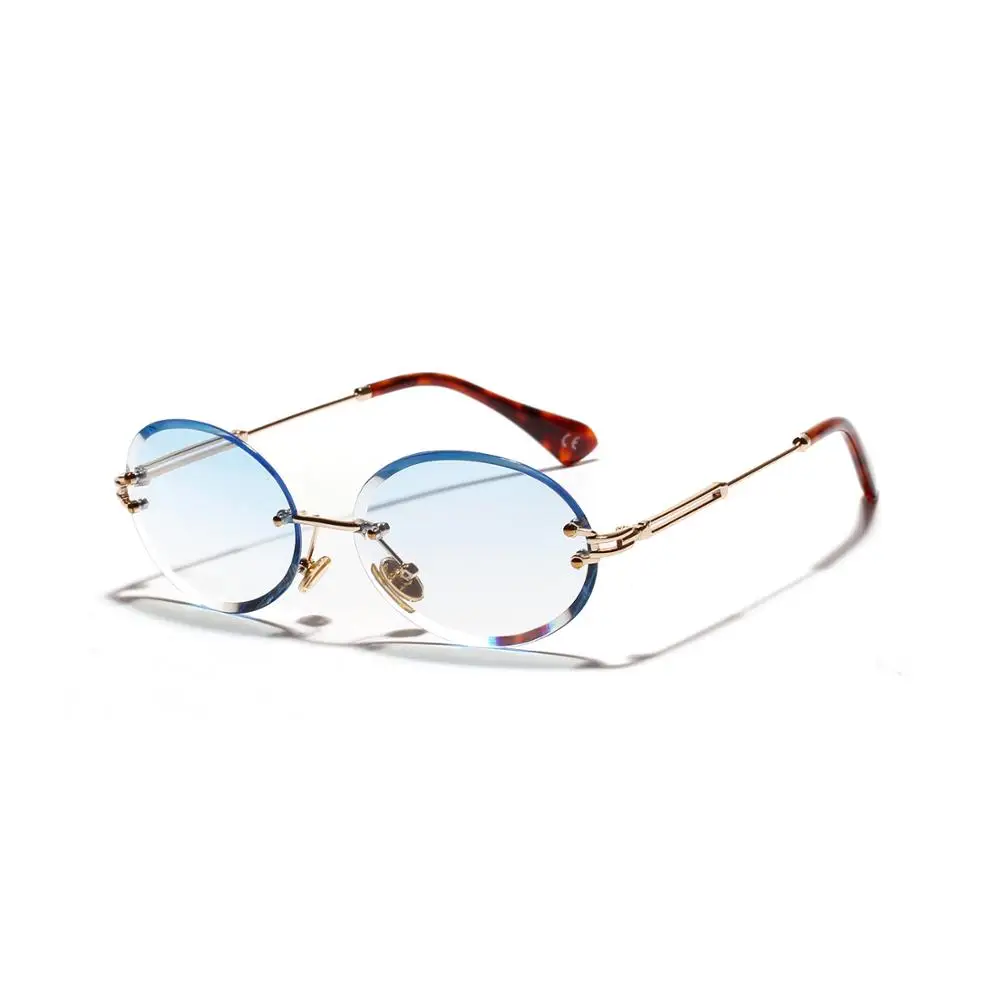 Vintage Small Oval Crystal Feeling Frameless Diamond Cut Sunglasses