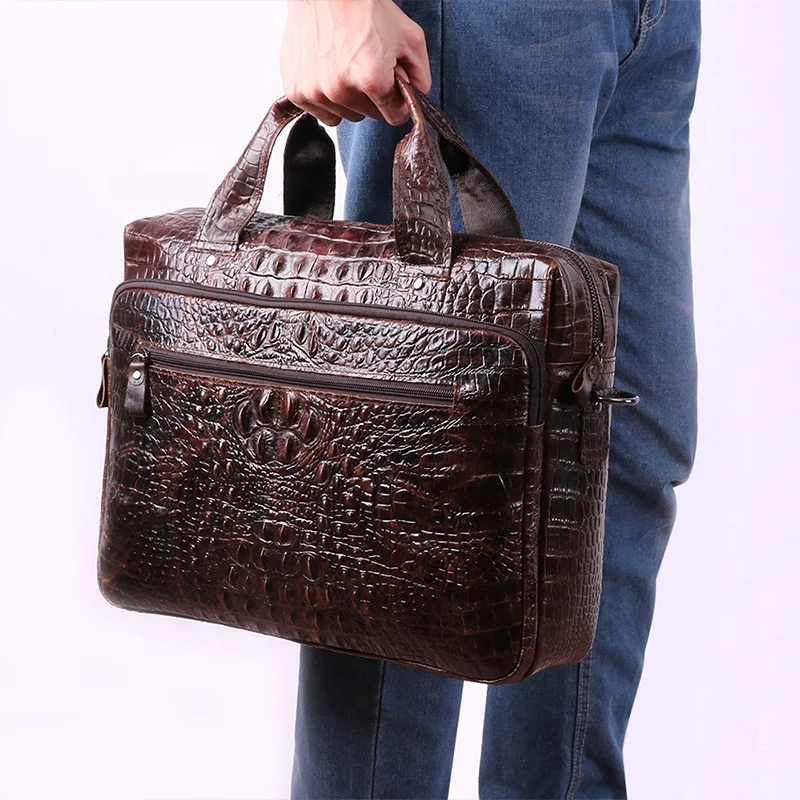

Briefcase Men's Handbag Business Bag Head Layer Cowhide Crocodile Embossed Casual 15.6-inch Computer Bag Men's Bag